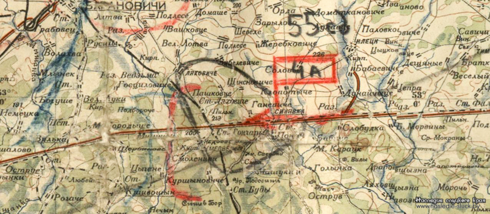 Карта боевых действий в районе Синявки и Ляховичей под Барановичами