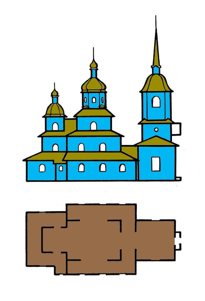 Бакавы фасад і план Міхайлаўскай царквы