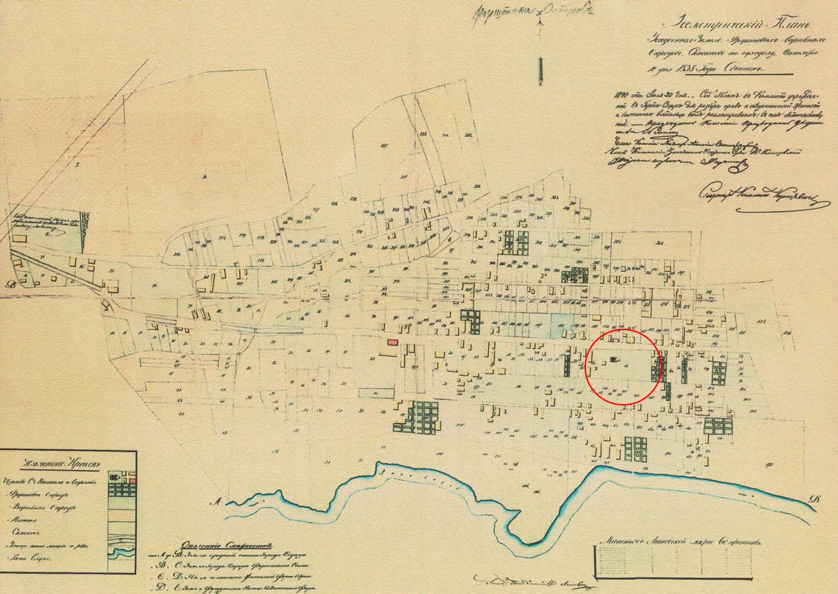 Михайловская церков на плане предместья Остров 1838 года