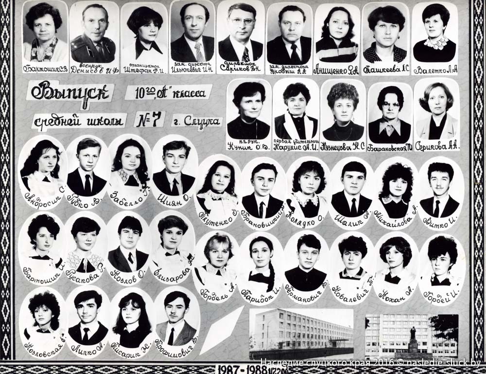 Выпуск 10 «А» класса СШ №7 1987–1988 г.г. (кл. руководитель Куник К.В.)