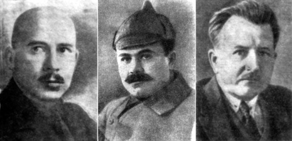 Минский ревком июля 1920 года (слева направо): Александр Червяков, Иосиф Адамович, Вильгельм Кнорин